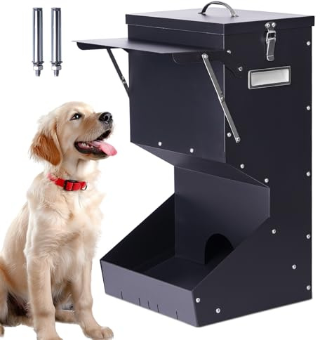 ZHEQOGZH Outdoor Automatic Dog Feeder Large Breed 25 lbs, Galvanized Gravity Feeder for Dogs Metal Self Feeding Dog Food Dispenser Hanging Pet Food Feeders for Dogs Chickens and Farm Animals