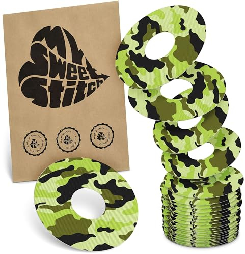 MySweetStitch 25 Ringpatches für FreeStyle Libre 3/3 Plus rund Camo | Stabilisiert ablösende Ränder, Mitte bleibt frei, wasserfest und flexibel, bis zu 15 Tage Halt