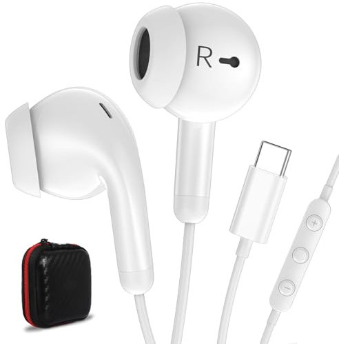 USB C Earbuds, USB Type-C Headphones for iPad 10th Generation iPhone 17 Pro 16 15 Plus iPad 11th Gen A16 Air 6 Wired Earphones with Microphone Volume Control Noise Isolating HiFi Stereo Headset White