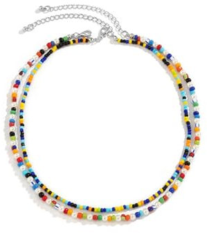 Homxi Halskette Anhänger Herren Bunt,Männer Halskette Legierung Doppellagige Perlenkette Herren Halsketten Bunt