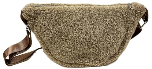 Kleine Teddyfell Gürteltasche Crossbody Bauchtasche Umhängetasche Gurt Unifarbe (Taupe)