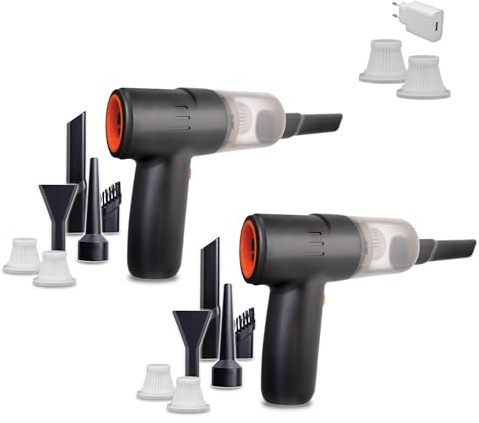 LIVINGTON PocketVac Spar Set - Akku Handstaubsauger mit Gebläse - kabelloser Auto-Staubsauger - inkl. Aufsätze, USB-C Kabel, Aufbewahrungstasche & Filter