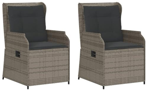 Willood Gartenstühle Gartensessel mit Kissen 2 STK. Verstellbar Grau Poly Rattan 55 x 67 x 95 cm