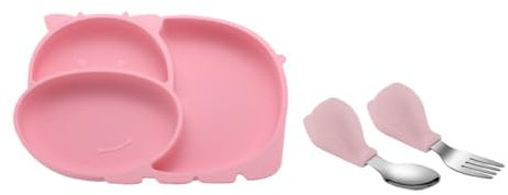 ibasenice Plato Dividido De Para Bebé Con Cuchara y Tenedor Vajilla Infantil De Entrenamiento Plato Antideslizante En Color Ideal Para Comidas y Meriendas De