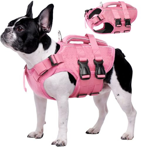 Kuoser Hunde Schwimmweste für kleine mittel große Hunde, Verstellbar & Ripstop Rettungsweste mit Rettungsgrif, Hoher Schwimmfähigkeit Haustier Lebensretter Welpen Badeanzüge für Strand Rosa M