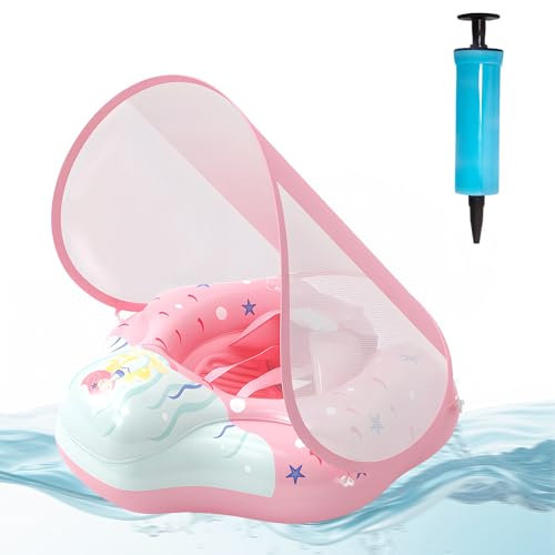 ACTOYS Bouee Bebe, Baby Float Bouée pour Bébé, Bouee Enfant, Bouee Pisicne Bebe, Bouee Bebe avec Pare Soleil, Bouée pour Enfant, Bouée de Natation Gonflable (Sirène, S : 3-12 Mois)