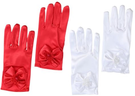 Homoyoyo 2paare Kurze Elegante Handschuhe Für Frauen Für Hochzeiten Teepartys Und Formelle Anlässe Mit Kunstvoller Schleifenverzierung