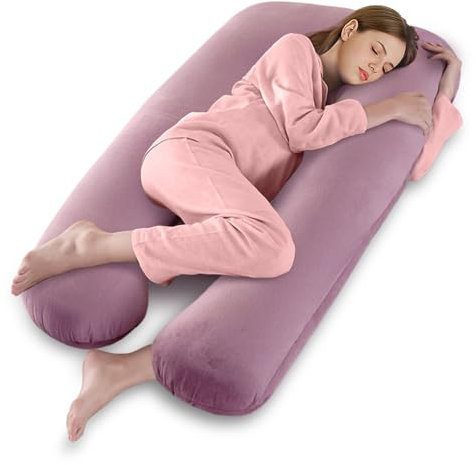 Vikcvcsc Coussin de Grossesse, Coussin d'allaitement en Forme de U pour Femme Enceinte avec Housse en Velours Amovible, Oreiller de Grossesse, Coussin de Maternité et Corps pour Dormir (Rose)
