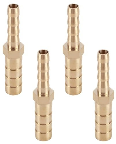 Fadbudss 4 Pcs Barb Fitting Reducer, Brass Straight Connector Reducing Adapters Transfer Splicer Mender Union Accessories Fit Hose ID 8mm to 6mm for Air Water Gas Fuel Oil Pipe Yellow