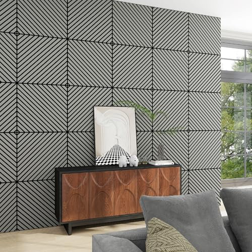 NEU.HOLZ Lot de 12 Panneaux Acoustiques Muraux et pour Plafond à Lamelles en Diagonale Isolation Sonore Style Scandinave Installation Facile Salon Studio MDF 4,32 m² 60 x 60 cm Effet Chêne Gris Clair