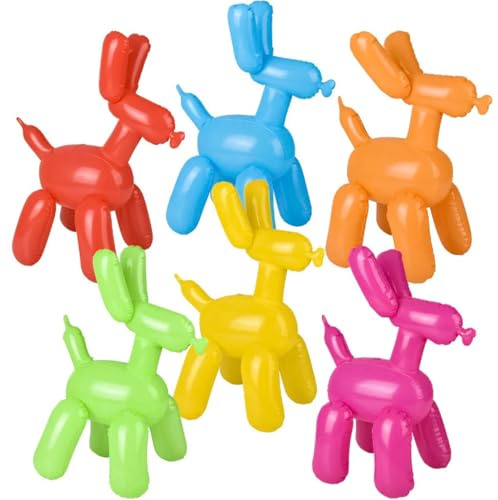 Inflatable Balloon Dogs, 6 Pc Set, 24 Inch Vinyl Decorations, Toys Pool Colorful Photo Prop