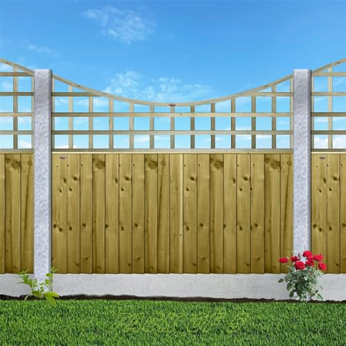 Premier Concave Pack of 5 6x2ft (W: 6ft x H: 2ft) Frameless Rough-Sawn Square Trellis Pressure-Treated Garden Panel with 100-120mm Squares Fence Topper/Wall Art Width 1828mm x Height: 600mm