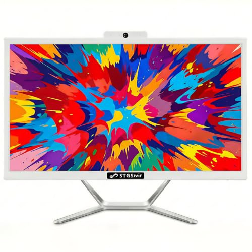 STGsivir All in One PC, 24 FHD Display, Core i5, 16G RAM, 512G SSD | All in One Desktop Computer, WiFi, BT 5.0, Webcam, Win11 Pro, White, AIO for Home & Office