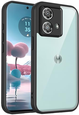 KQXG Case for Motorola Edge 40 Neo - Cover Transparent PC Back, Silicone Edges, Shockproof, Scratch-Resistant - Black