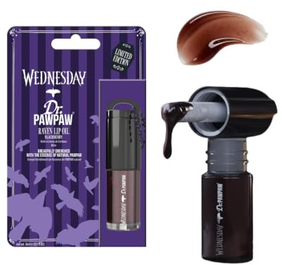 Dr.PAWPAW x Wednesday Raven Lip Oil 3ml | Deep Sheer Blackberry Tint with Pawpaw, Aloe Vera and Moisturising Oils, Hydrating Vegan Lip Oil, Glossy Finish
