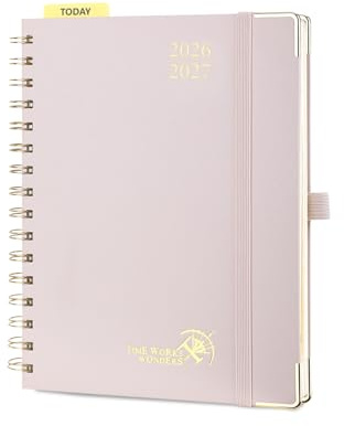 POPRUN Kalender 2026 2027 Spiralbuch mit Hardcover ca.A5(21 x 15,5cm) | 17-Monate-Terminplaner,(Aug,2026-Dez,2027),Wochenplaner 2026 2027,mit Plastiklineal(Hellrosa)