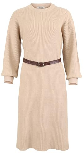Malito-Damen Strickkleid Langarm - langes Winter Kleid mit Gürtel modern & elegant - bequemes Stretch Rippstrick Maxikleid Unifarben - Rundhals Basic 9810