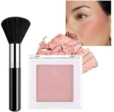 Rose Blushers for Cheeks, Pink Peach Powder Blushes, Korean Style Makeup Blush, Smooth Matte Face Make up with Brush, Natural Looking Glow Blendable Long Lasting