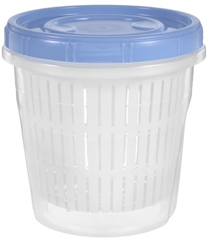 Tazón de Kimchi con Tapa PP Azul, Bote de Aceitunas con Escurridor | Separador de Jugo, Frasco para Guardar Pepinillos, Drenaje Fácil y Cierre Hermético