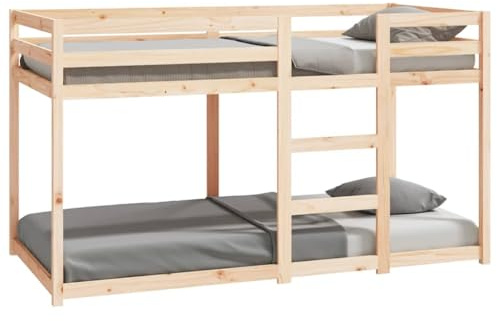 Yisssmeng Etagenbett 90x190 Kiefer Massivholz Naturbelassen 195,5x95,5x112 cm Sicherheitsgeländer Platzsparend 2X Einzelbett für Jugendzimmer Gästezimmer