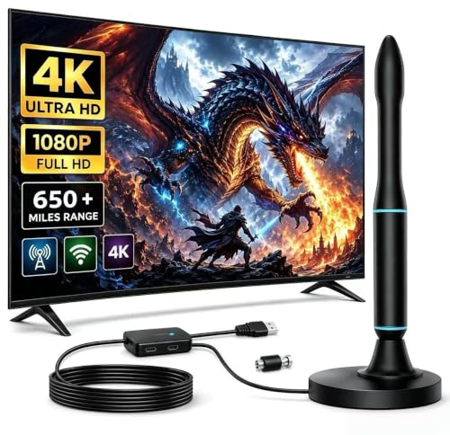 Indoor TV Aerial, Amplified Digital TV Antenna for Freeview 4K 1080P HD, Smart TV Ariels Indoor with Magnetic Base & 16ft Coaxial Cable, Portable Aerial for Bedroom Caravan Home (Compact)