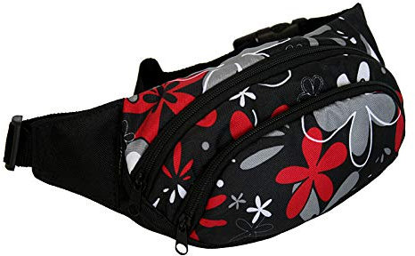 Rawstyle Bauchtasche Amuso *23 Motive* (Blumen Rot/Grau) - Gürteltasche Jogging Angel Futter Leckerei Hüfttasche Sport NEU