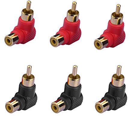 6Pcs RCA 90 Degree Adapter Gold-Plated Female to Male for Wall Mount TV
