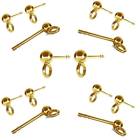 5 Paar Ohrstecker 925 Sterling Silber 24K vergoldet mit 3mm Kugel Ohrschmuck Rohling für die Schmuckherstellung