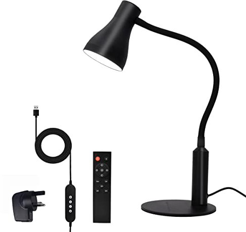 CeSunlight LED Desk Lamp, 3 Lighting Modes and 6 Brightness Levels, 10W Flexible Gooseneck Table Lamp for Living Room and Study, Remote Control, Adapter Included (Black)