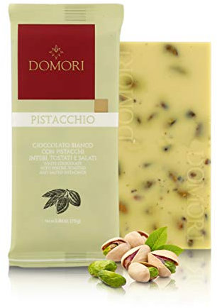 Domori Tavoletta Di Cioccolato Bianco Con Pistacchi Interi Tostati Salati, 75 Grammi