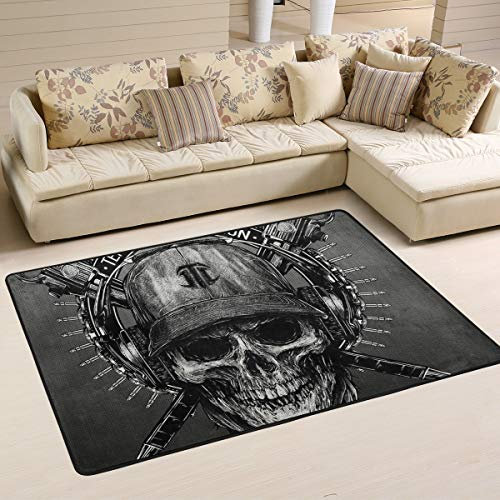 Mnsruu Area Rug 183 x 122 cm, Totenkopf Muster Bedruckter Teppich Wohnzimmer Dekor Bodenmatte Teppich für Schlafzimmer