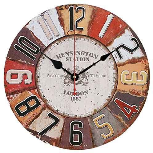 YOAI Wanduhr küchenuhr Vintage Shabby CHIC Antik Nostalgie Rustikale Quarzuhr aus MDF mit lautlosem Uhrwerk,12 Zoll/30CM Ø (London 1887)