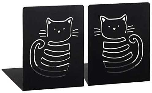 moses. libri_x Buchstützen MIAU, 2er-Set Buchständer aus Metall, Zwei Schwarze Metall-Buchstützen im Set, Mit wunderschön ausgestanzten Katzen, In Einer Geschenkbox, 16 cm x 16 cm x 12,5 cm