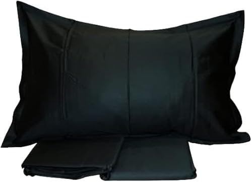 Fazzini Completo di Lenzuola matrimoniali in Puro Raso di Cotone 300TC Effetto setificato Art. Trecento qualità Top (Nero Q)