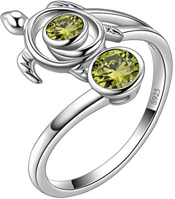 Aurora Tears Turtle verstellbare Ringe 925 Sterling Silber Tiere Open Ring Peridot August Birthstone Schmuck mit Zirkonia für Frauen DR0084A