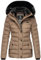 Navahoo Damen warme Winter Steppjacke mit Abnehmbarer Kunstfell-Kapuze Milianaa Taupe Gr. S