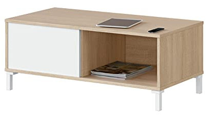 Dmora Table Basse Evansville, Table Basse, Table Basse de Salon, 100x50h40 cm, Chêne et Blanc