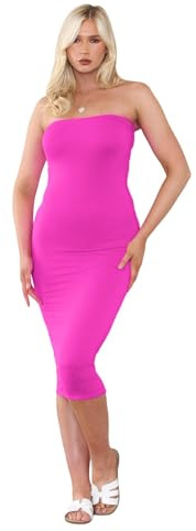 Hamishkane® Robe bustier mi-longue sans bretelles pour femme, rose fluorescent, 42-44
