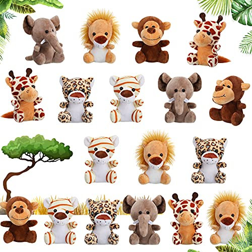 18 Stück Mini Kuscheltier Gefüllte Waldtiere Set Dschungel Tier Plüschtiere 12 cm Nette Kleine Plüsch Elefant AFFE Giraffe Tiger Plüsch für Tier Thema Party Lehrer Schüler (Zarter Stil)
