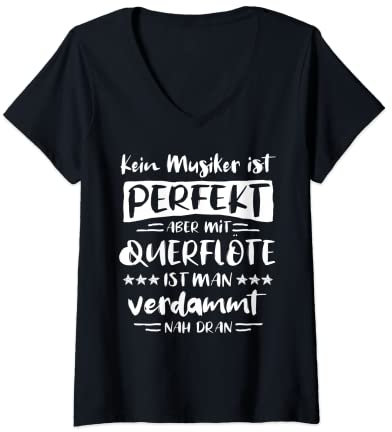 Damen Querflöte Spruch Flötisten Querflötenspieler Flöte Querflöte T-Shirt mit V-Ausschnitt