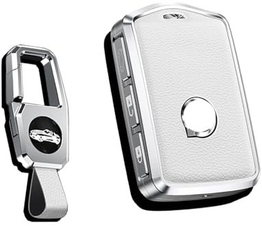 HIBEYO Schlüsselhülle passt für Volvo Smart Autoschlüssel Hülle Schutzhülle Cover für Volvo XC60 XC70 XC90 C30 S60 S80 S90 V60 V70 V90 Schlüsselbox Schlüsselanhänger Leder Seitliche Tasten-Weiß