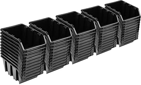PAFEN Stapelboxen Set – 50x Stapelbox 70 x 100 x 155 mm – Sichtbox Stapelbox Lagerbox, Schwarz