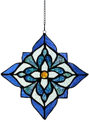 Karhuimoyi Buntglas-Fensterbehang, Tiffany-Stil, Blaue Kunstblume, Sonnenfänger, 7*7inch, Blaue Blume, Jahrestag, Muttertag, Weihnachten, Feierliche Anlässe