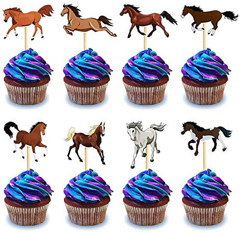 Bymivofun 32 Stück Pferde Cupcake Toppers, Pferderennen Kuchen dekoration, Pferdekuchen Dekoration, für Pferderennen, Party, Geburtstag, Babyparty, Hochzeit, Reiterpartys