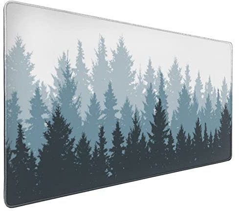 Forest Tapis de souris 80 x 40 cm XXL design cool noir gris bleu abstrait imprimé aquarelle bureau complet grand tapis de clavier antidérapant avec bords cousus pour bureau de jeu