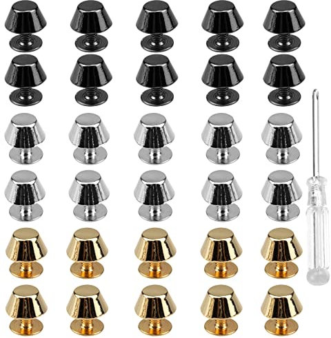 Hyakoz 30Pcs Piedini per Borse Borchie per Piedi Borchie Chiodi in Lega Piedini con Cacciavite per Borsa in Pelle Borsetta Artigianato 3 Colori