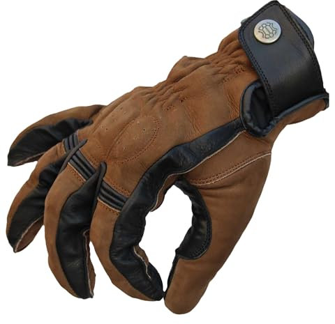 Mycl Turell Motorradhandschuhe Cross Stitch - Motorrad Handschuhe Herr - Echtleder - Handschuhe Herren Motorrad Touring mit Gel Polster (Wood, XL)