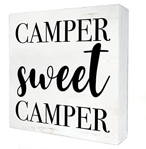 Holzkistenschild, Motiv: Camper Sweet Camper, Heimdekoration, Landhaus, Camping, Holzkistenschild für Wand, Tisch, Schreibtisch-Dekoration