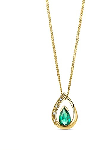 MIORE Halskette aus 9 kt 373 Gelbgold/Weißgold mit Tropfen Anhänger Diamant 0.01 ct und blauer Topas/roter Rubin/grüner Smaragd Edelstein, Geburtsstein Halsschmuck Damen 45 cm