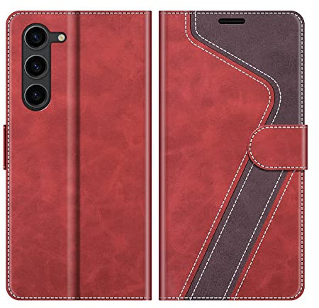 MOBESV Hülle für Samsung Galaxy S23 5G Handyhülle, Lederhülle mit Kartenfach, Klapphülle mit Ständer, Flip Case Handytasche Schutzhülle, Modisch Rot